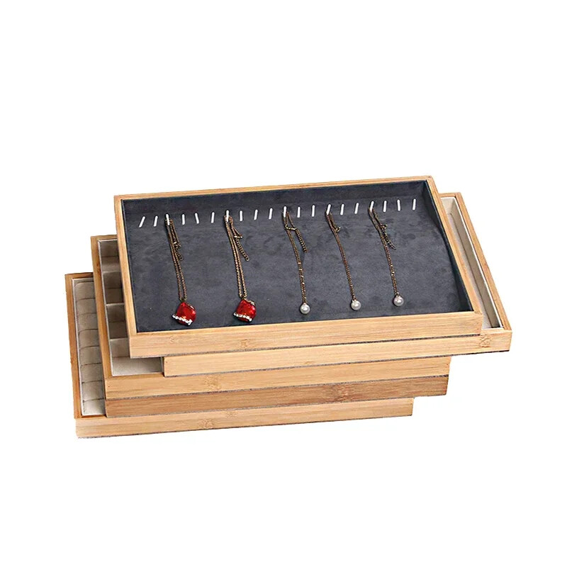 Bamboo Jewelry Display Ring Earring Necklace Bracelet Display Organizer Tray
