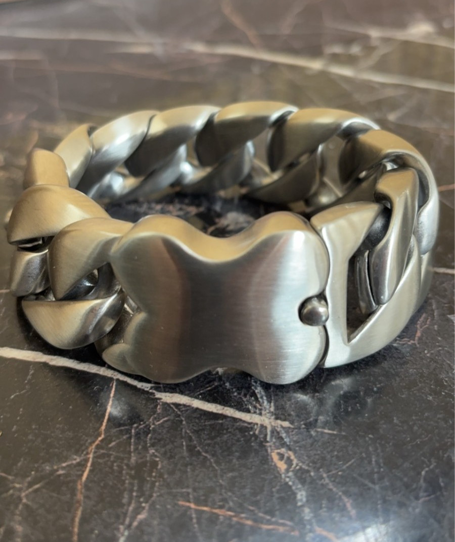 Heavy 330g Chunky Cuban Link Bracelet 9in Matte Silver Tone Massive Biker Men