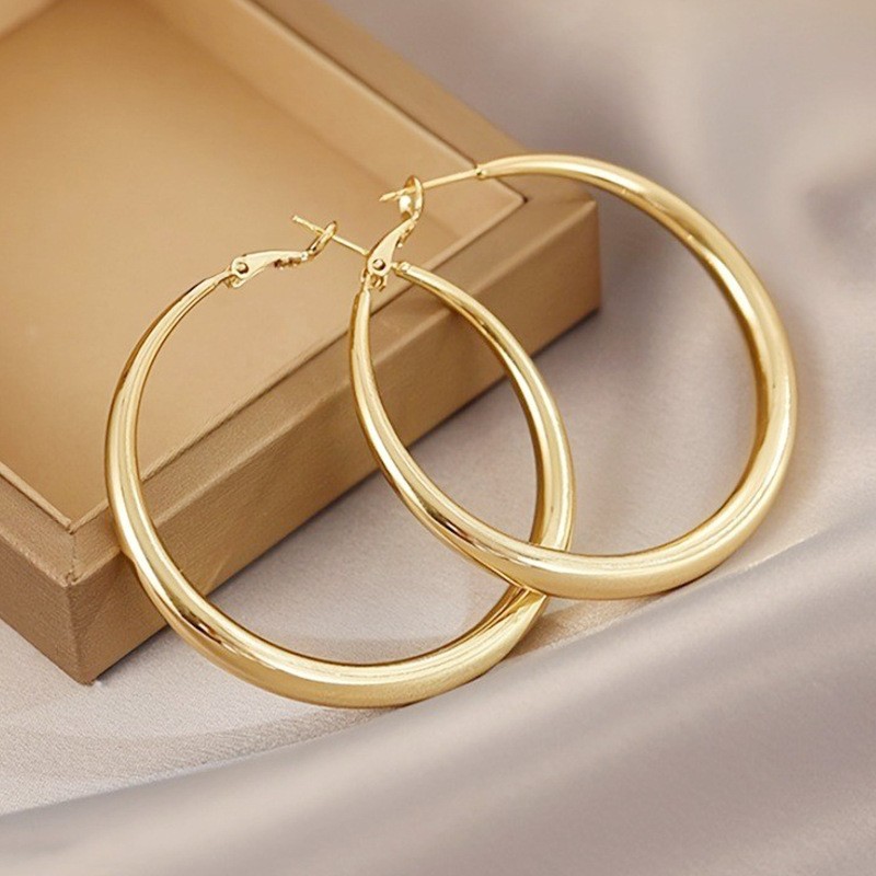 BIG HOOPS LARGE HOOP EARRINGS ROUND 4 INCH HOOPS TUBE SHINY SILVER OR GOLD TONE