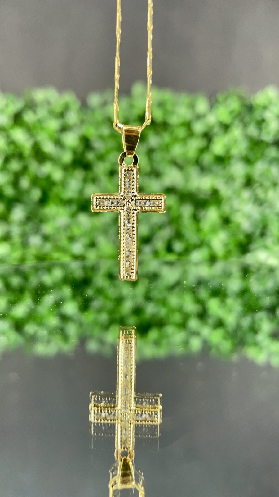 14K Gold Filled CZ Cross Necklace Charm Crucifix Pendant 24x14mm Valentino Chain