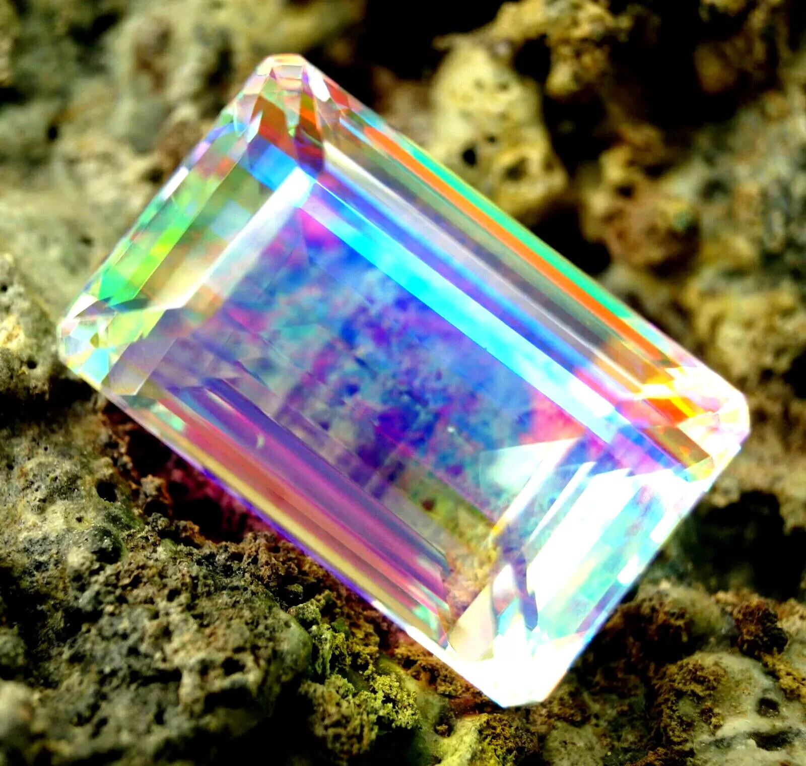 Natural Huge Mystic Topaz 142-145Ct Rainbow Colour EmeraldCut Certified Gemstone