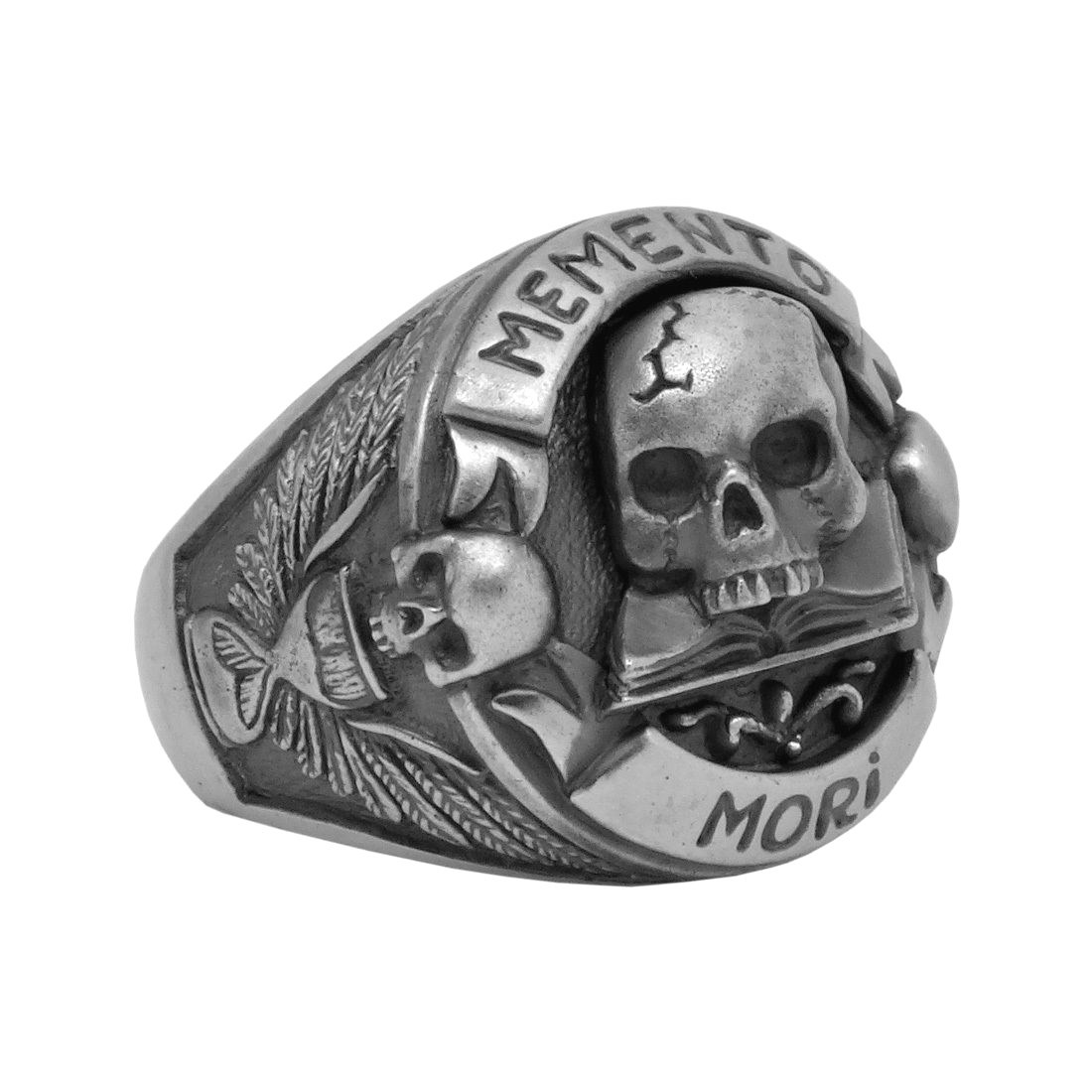 Masonic Sterling Silver 925 Skull over Book Memento Mori Men’s Ring US Sizes