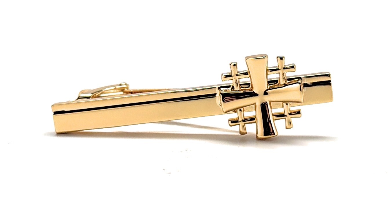 Gold Jerusalem Cross Tie Clip Christian Tie Bar Pastor Gift Religious Jewelry