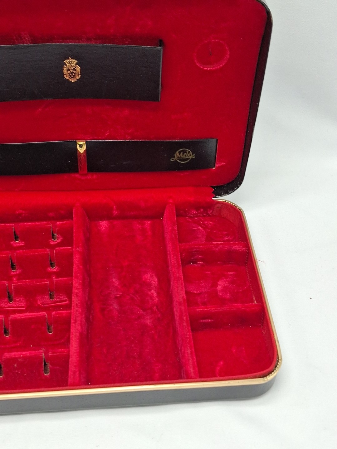 Vintage Mele Table Top Jewelry Box Case Red Velvet Organizer Watches Cufflinks