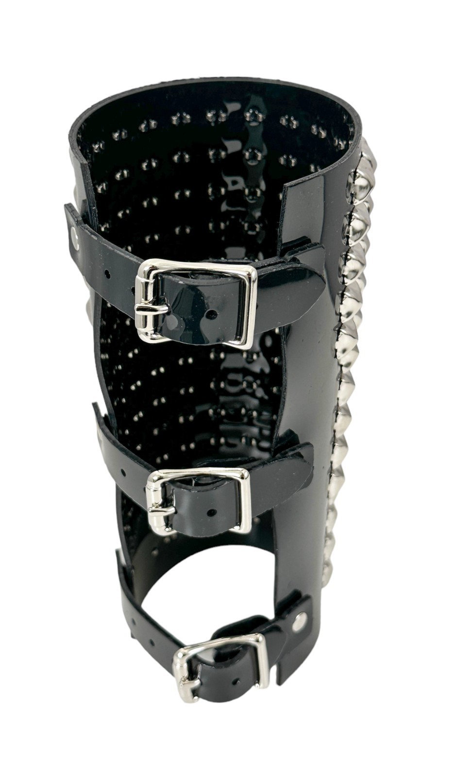 14 ROW PYRAMID STUD GAUNTLET BRACER WITH BUCKLE PVC VINYL PUNK THRASH METAL USA