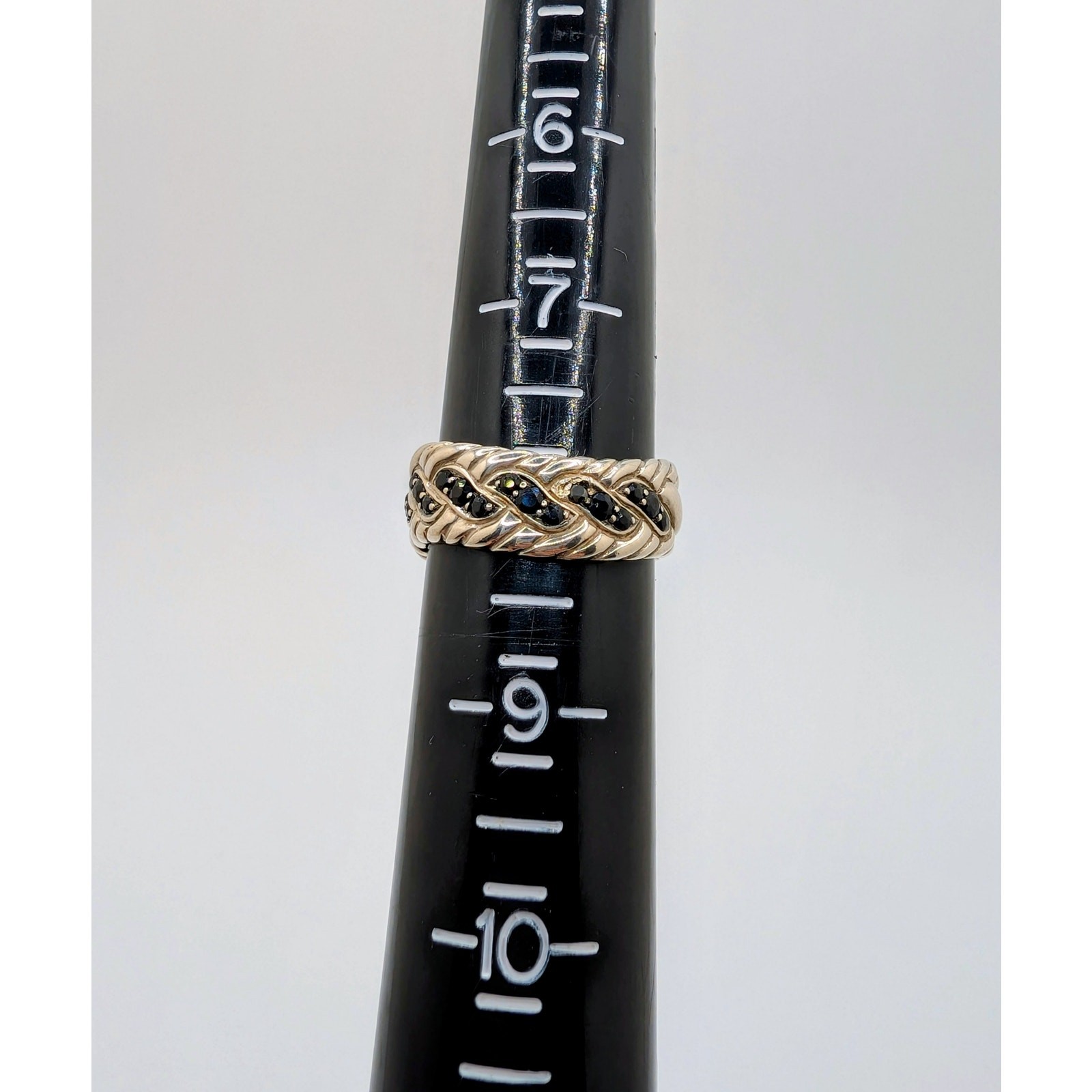 John Hardy Sterling Silver and Black Sapphire Surf Ring Size 8