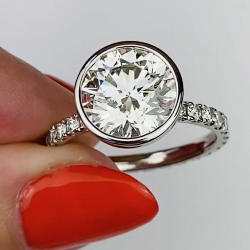 2.38 TCW Round Cut Moissanite Bezel Engagement Ring 14K White Gold Plated