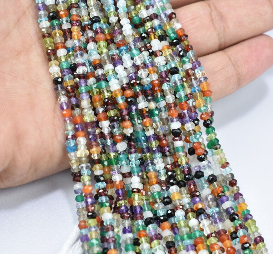 13″ 1 Strand Natural Multi Gemstone Disco Faceted Rondelle Gemstone Beads 3.5mm