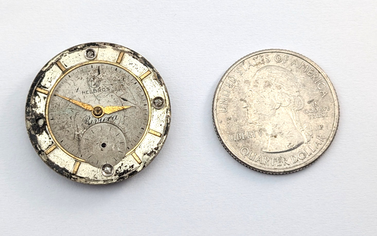 HELBROS Riveria 84 17j Mechanical Watch Movement Vintage Men’s 27mm PARTS REPAIR