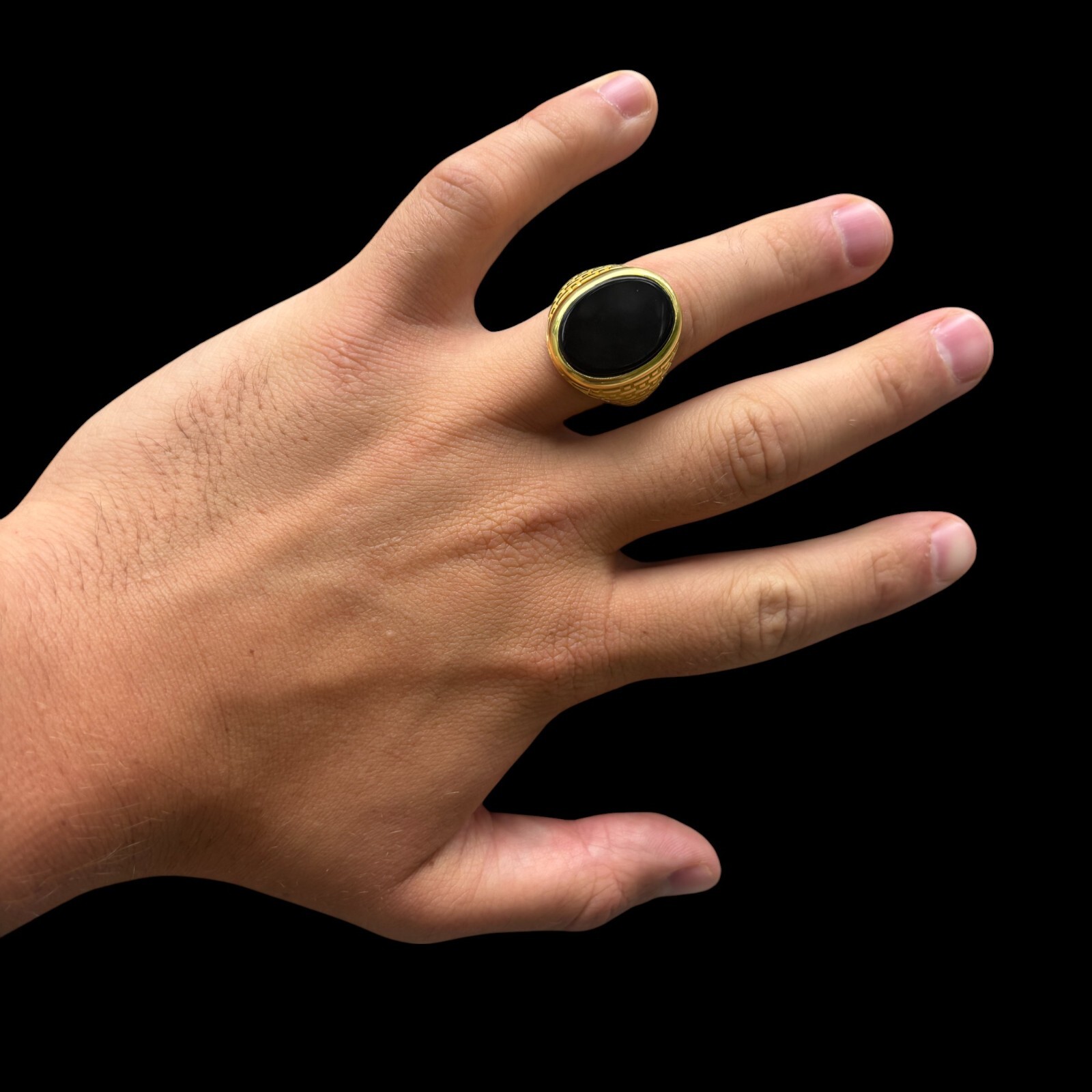 Natural Black Onyx Gemstone Mens Real Solid – 925 Silver or 14k Yellow Gold