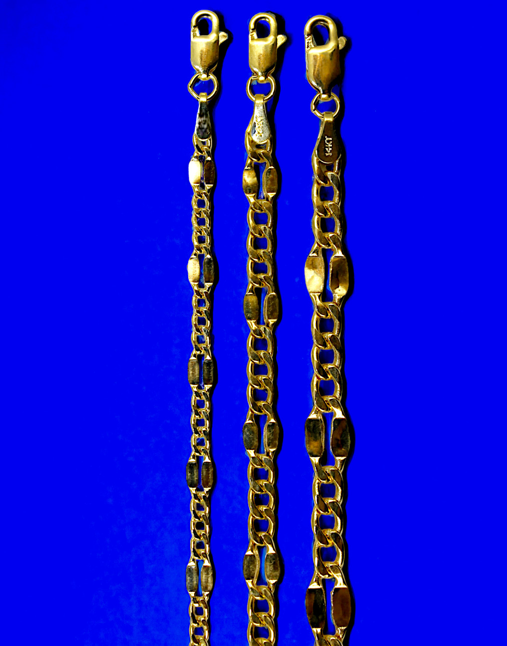 14K Yellow Gold 3mm-5mm SOLID Mirror Figaro Necklace Bracelet Chain Link 7″-30″