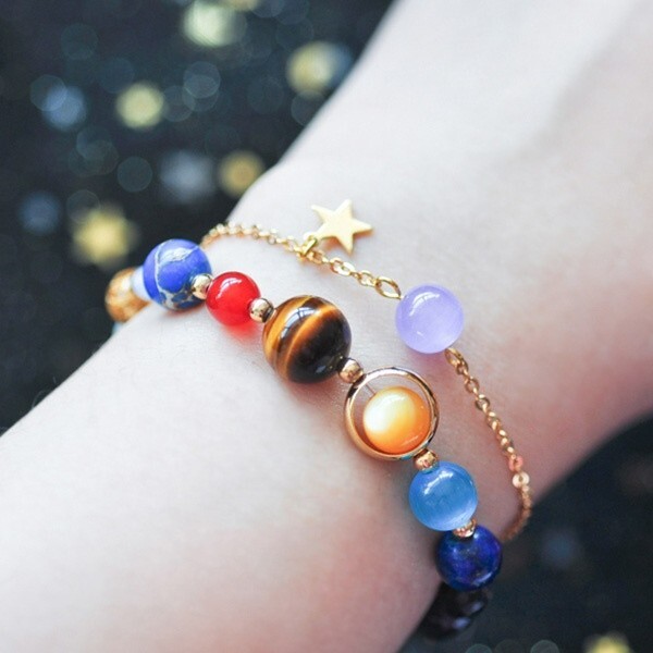 Solar System Universe Eight Planets Healing Girls Women Gemstone Bracelet Gift