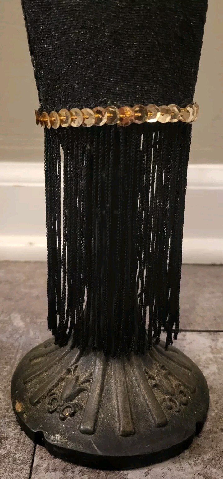 Victorian Style Fringed Sequin Mannequin Doll Hook Jewelry Holder Cameo Feathers