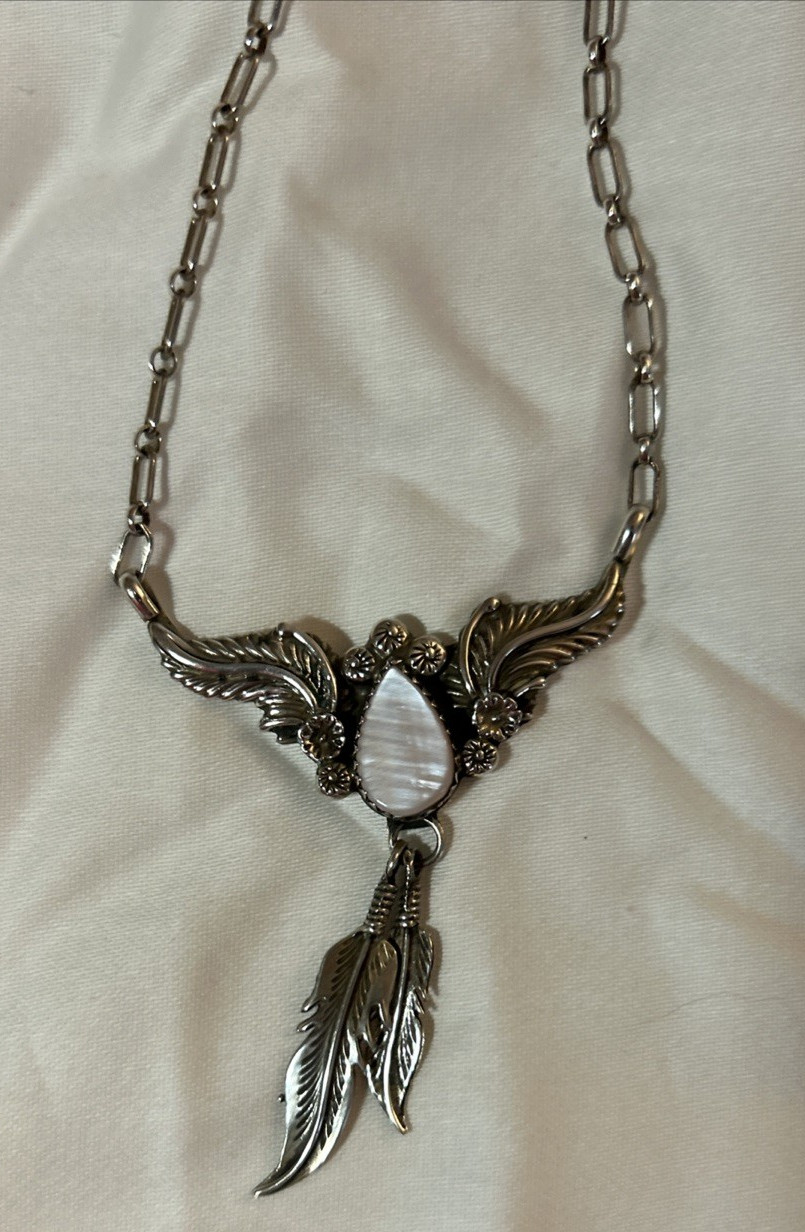 Vintage Navajo Shop-Cast Sterling Silver Feather Necklace 10.7 Grams 16″ Chain