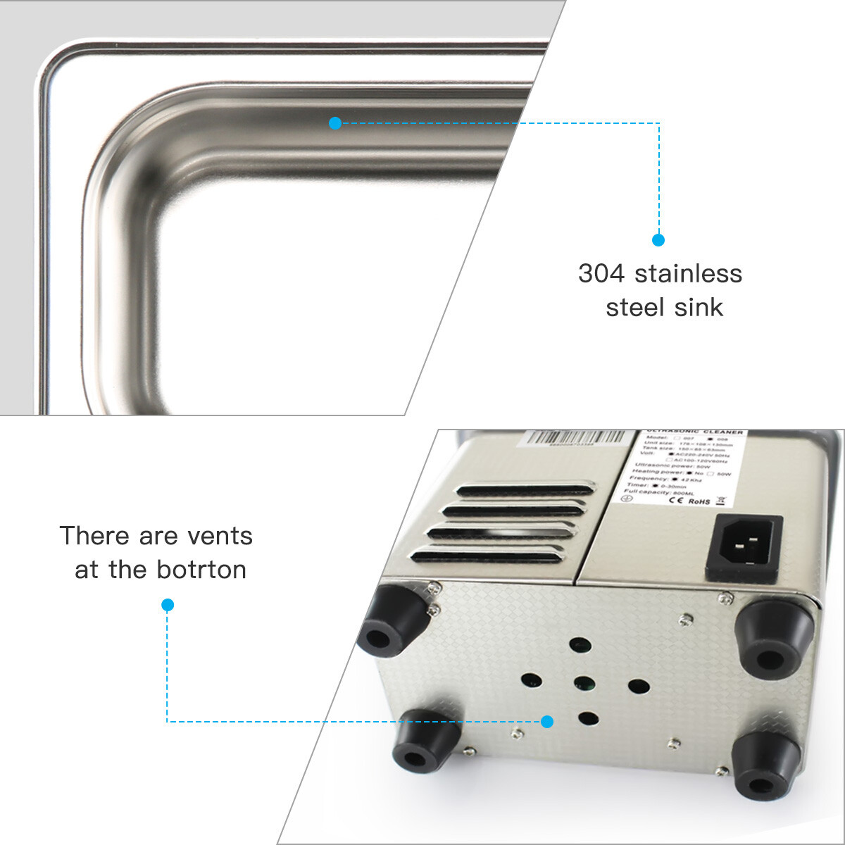 AIPOI 0.8L Ultrasonic Cleaner Digital Sonic Cleaning Equipment Stainless Steel
