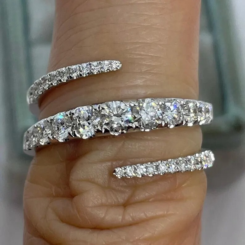 2.50Ct Round Cut lab Created Diamond Engagement 14K White Gold FN Spiral Ring