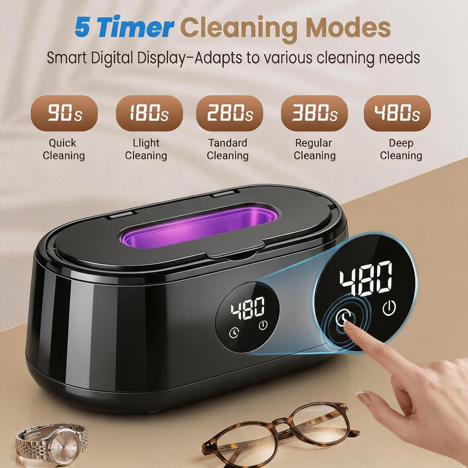 Ultrasonic Jewelry Cleaner, 50Khz Ultrasonic Cleaner Machine for Jewelry, Eyegla