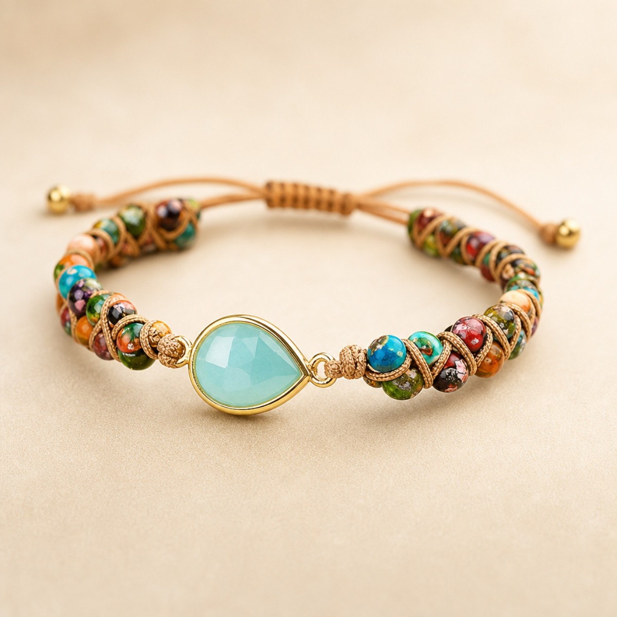 Amazonite Beaded Wrap Bracelet Handmade Healing Chakra Reiki Boho Adjustable
