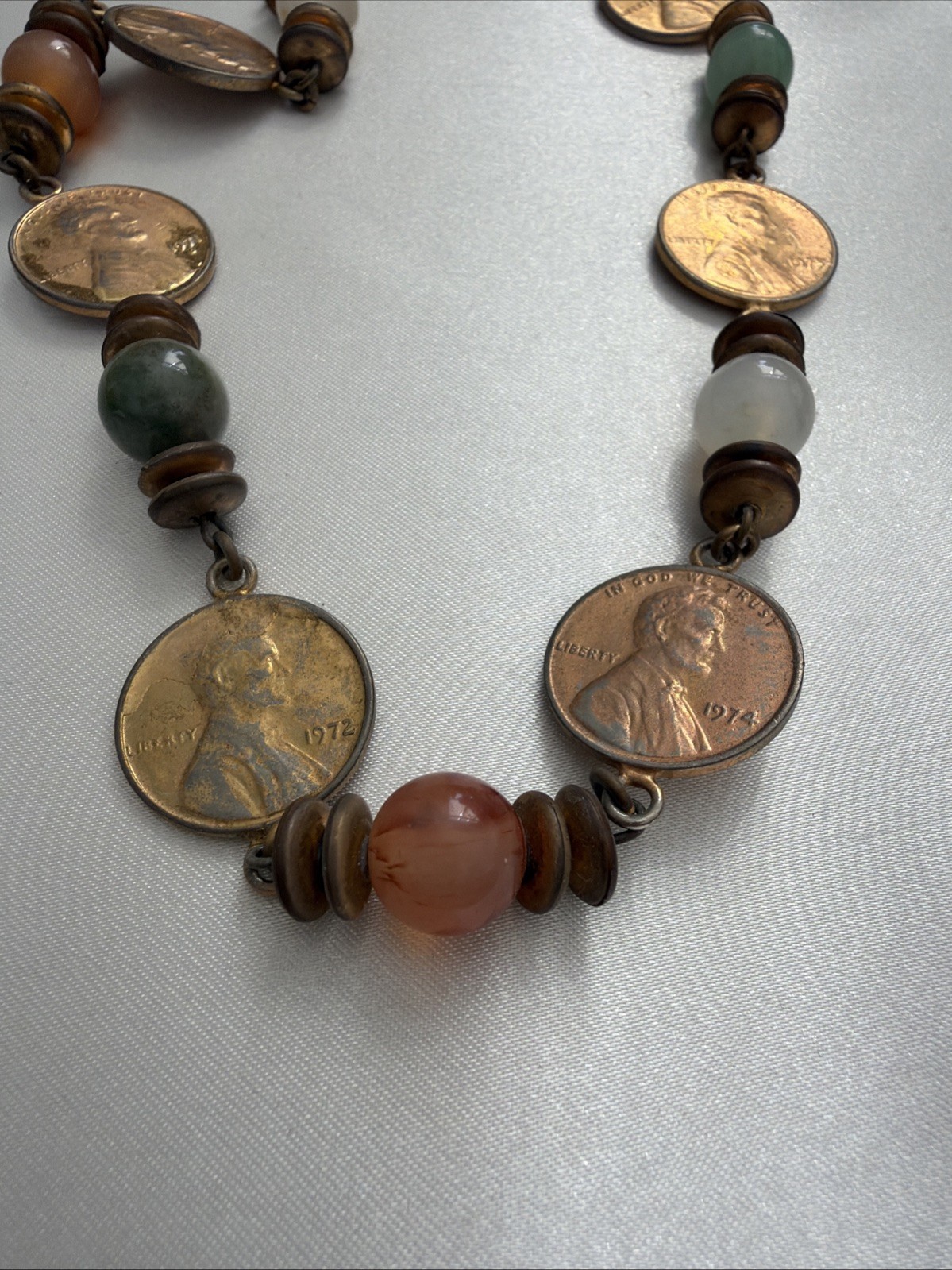 Vintage Miriam Haskell Lincoln Penny Necklace Signed Patent 3427691 Designer
