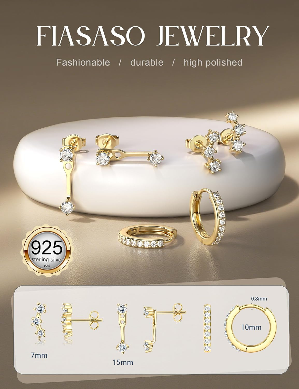3 Pairs 925 Sterling Silver Hypoallergenic Earrings for Women Trendy – 14K Gold