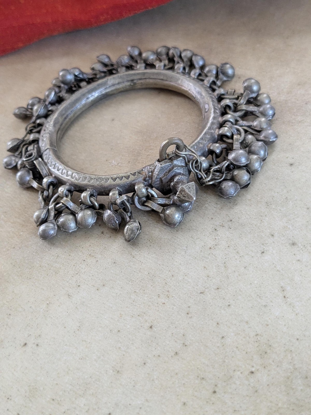 Kuchi Bangle Jingling Baubles & Bud Accent Vintage Tribal Jewelry 6″ (21496)