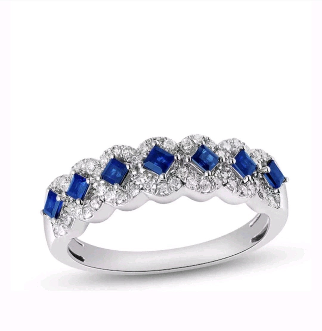 Sapphire And Diamond Anniversary Band 10k White Gold Size 9