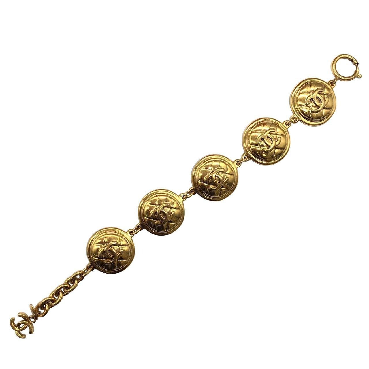 Authentic Chanel Bracelet Coco Mark Logo GP Gold Matelasse Accessories