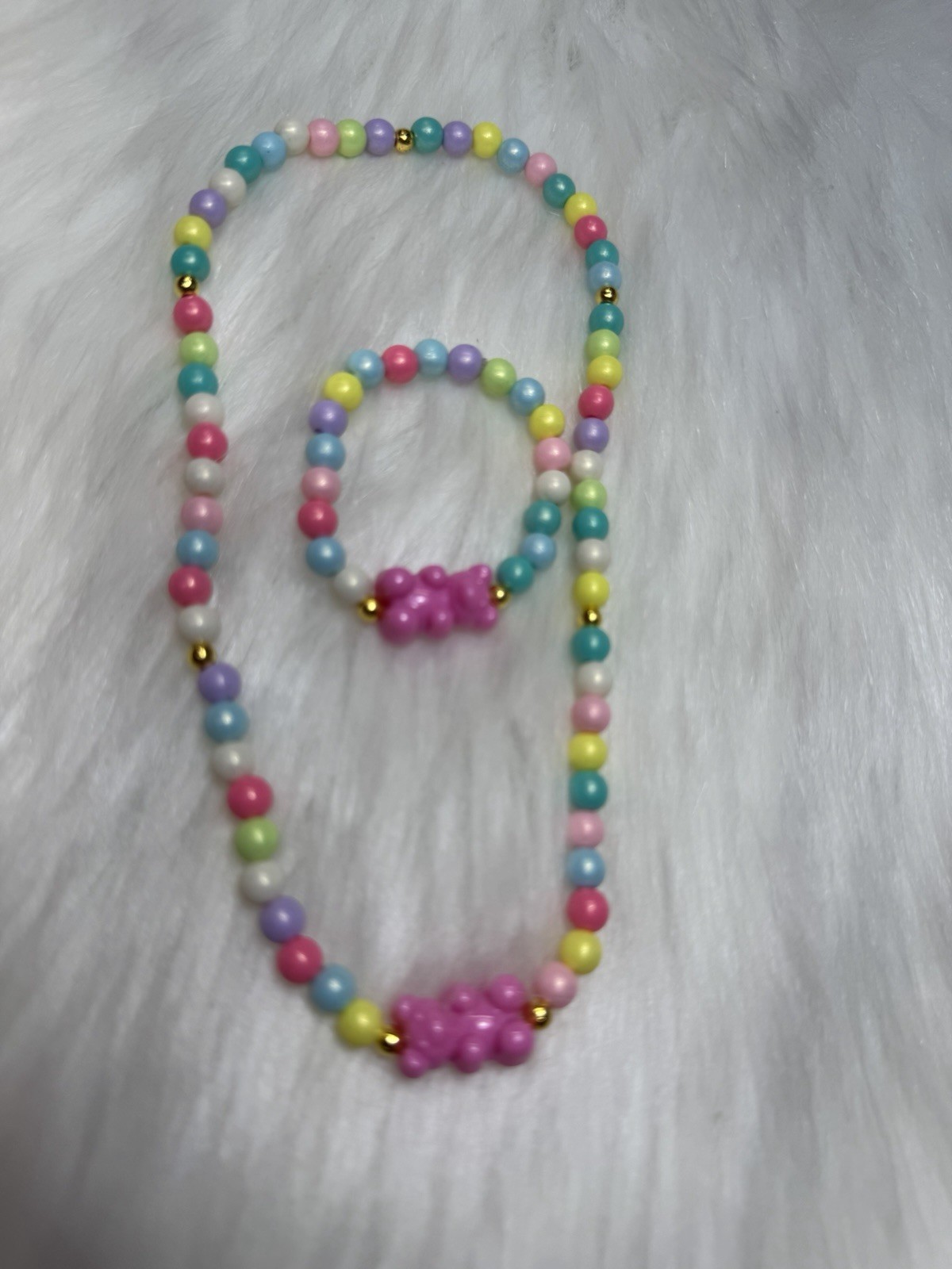 Multicolor Adjustable Kids Gummy Bear Necklace Bracelet Jewelry Set
