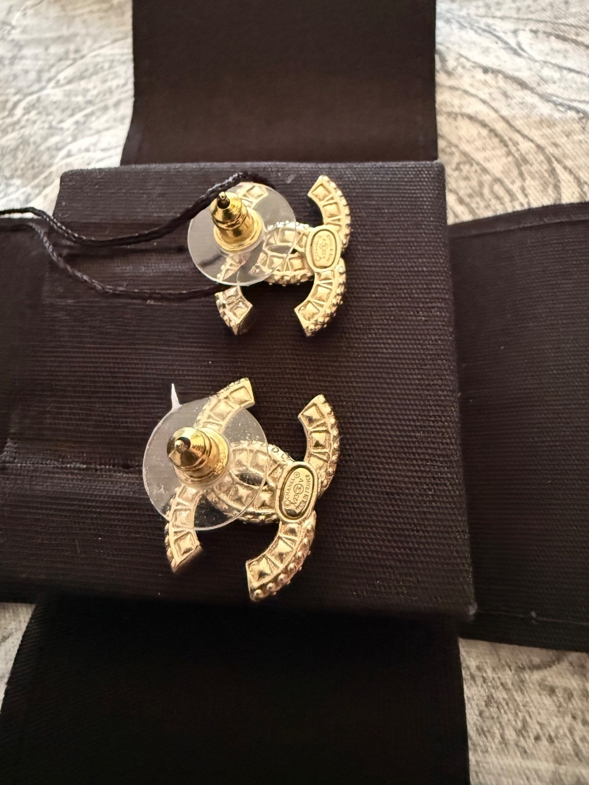 Chanel Crystal Timeless CC Earrings Light Gold