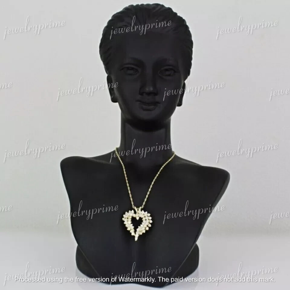 3Ct Round Cut Lab Created Diamond Heart Pendant 14k Yellow Gold Plated Silver