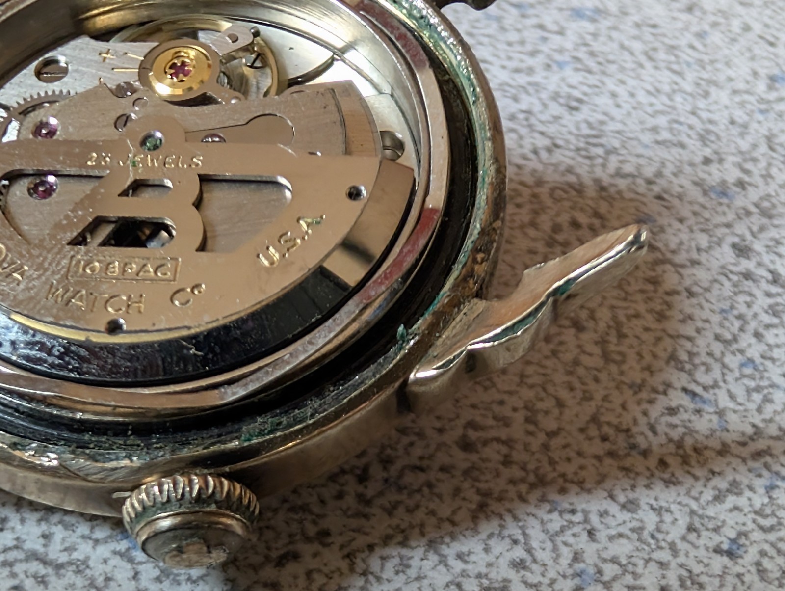 c1950’s BULOVA 23J 6 ADJUSTMENT SELF WINDING WATCH~KEEPS TIME REPAIR or PARTS