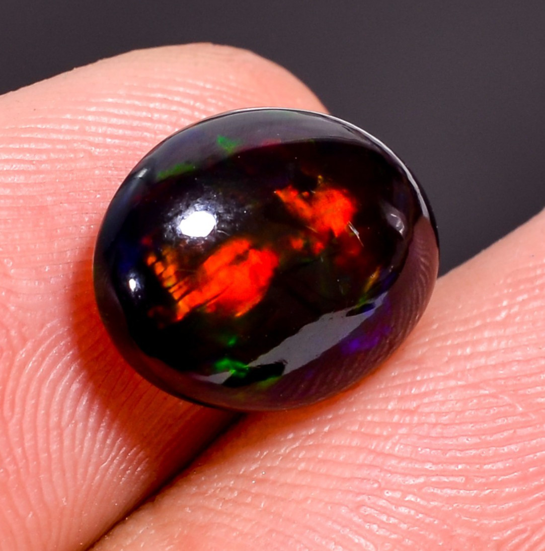 3.25 Ct Natural Black Ethiopian Opal Oval Shape Cabochon Loose Gemstone 11X8X5mm