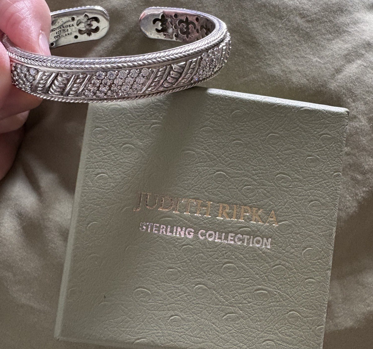 Judith Ripka Sterling Silver CZ Diamonique Hinged Cuff Bracelet