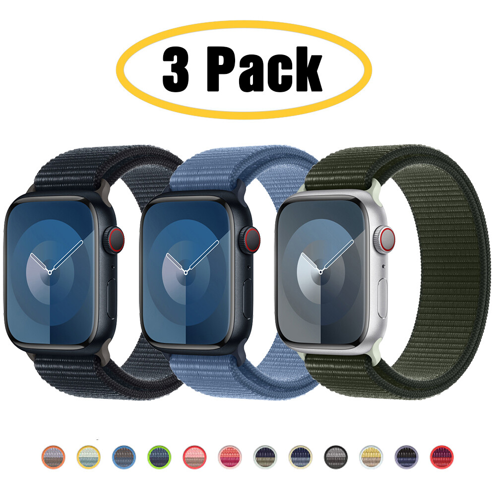 3 PACK Nylon Sport Loop Band Strap for Apple Watch 9 8 7 6 5 4 SE 40/44/41/45mm