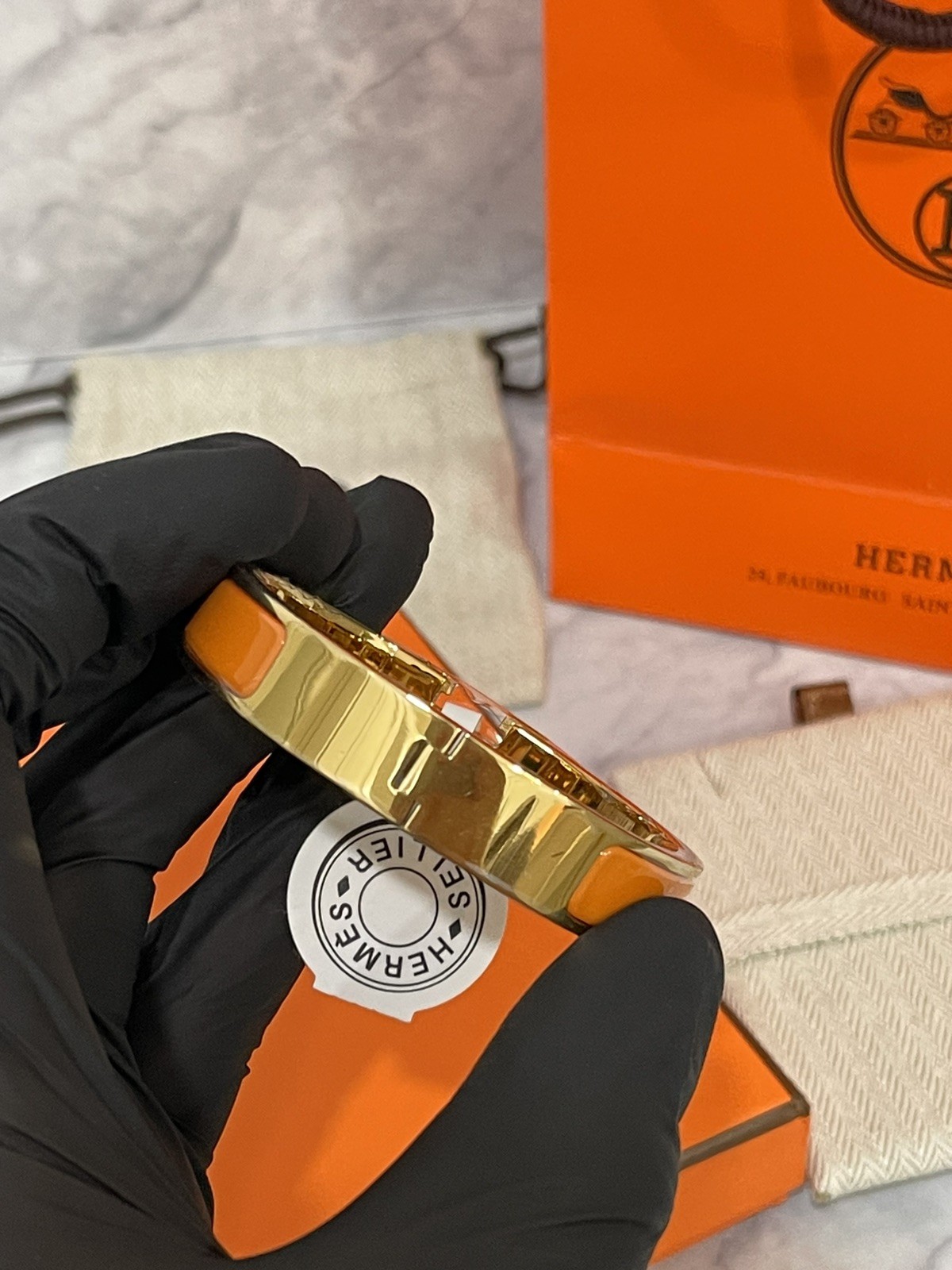 Hermes H Clic Clac H Bracelet GM – Orange Enamel & Gold-Plated | New in Box