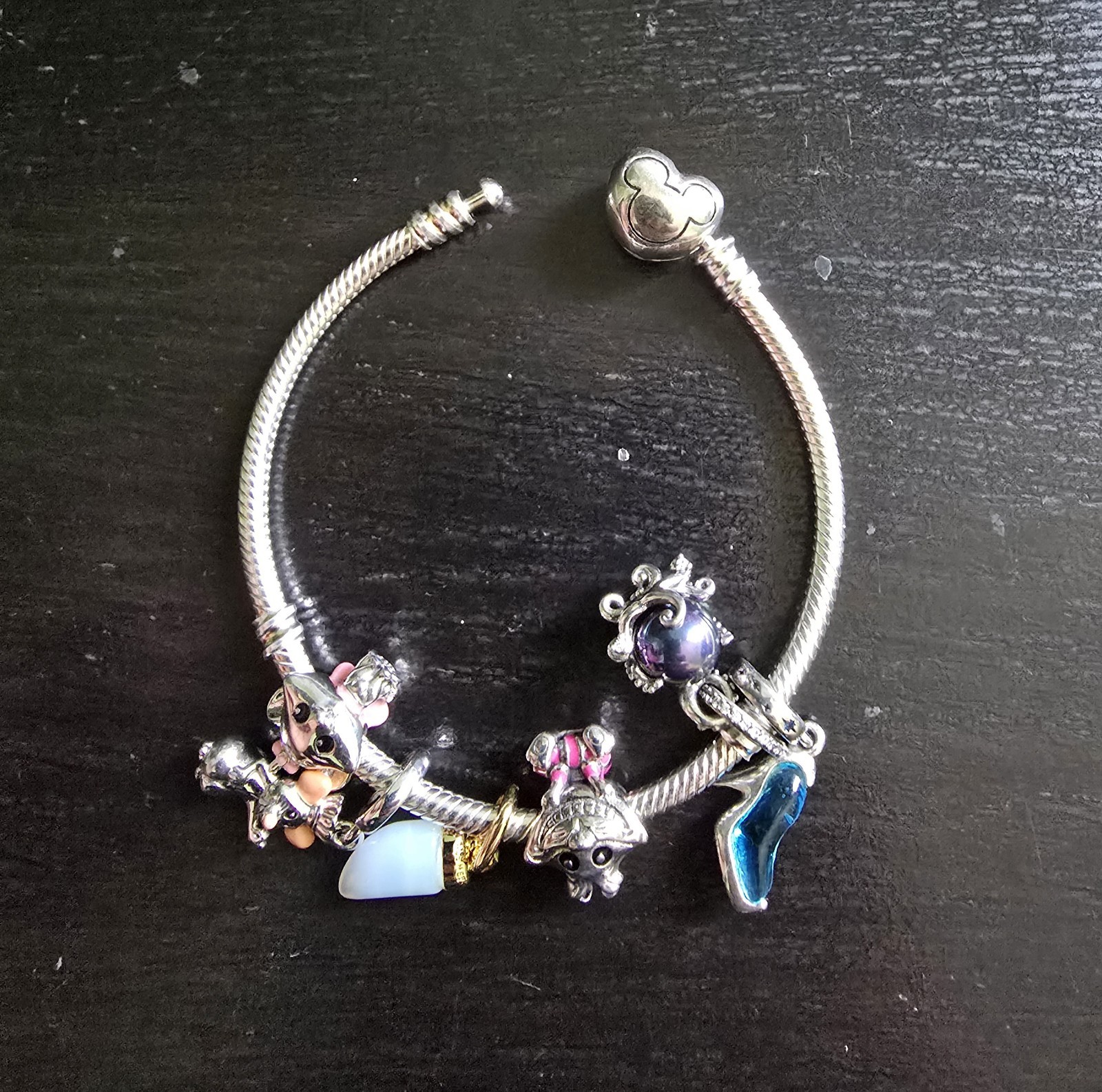 17 Cm ” 6.6 Inches ” Pre Owned Authentic Pandora Bracelet With 6 Silver Charms