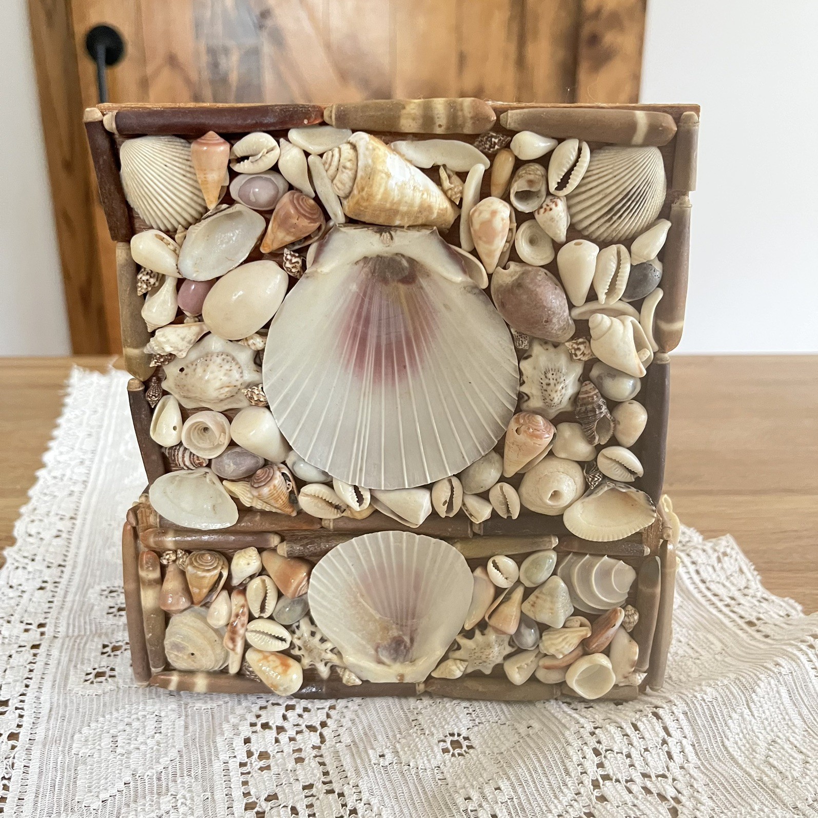 Vintage Seashell Jewelry Box Keepsake Trinket Shell Coastal Nautical