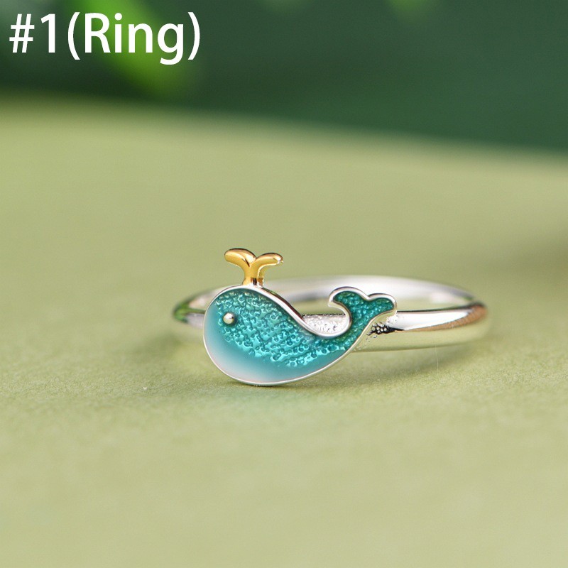 S925 Sterling Silver Enamel Dolphin Adjustable Open Ring