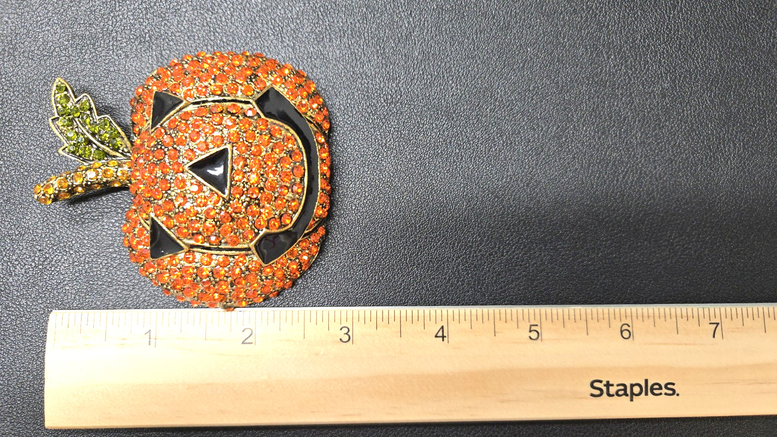Extra Large Pumpkin Brooch Orange Crystal Rhinestone Black Enamel Halloween Pin