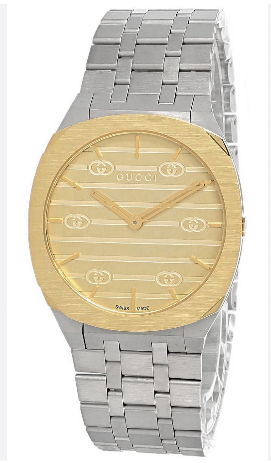 New Gucci 25H Golden Brass Dial YA163405 38mm Swiss Quartz Men’s Watch – Silver