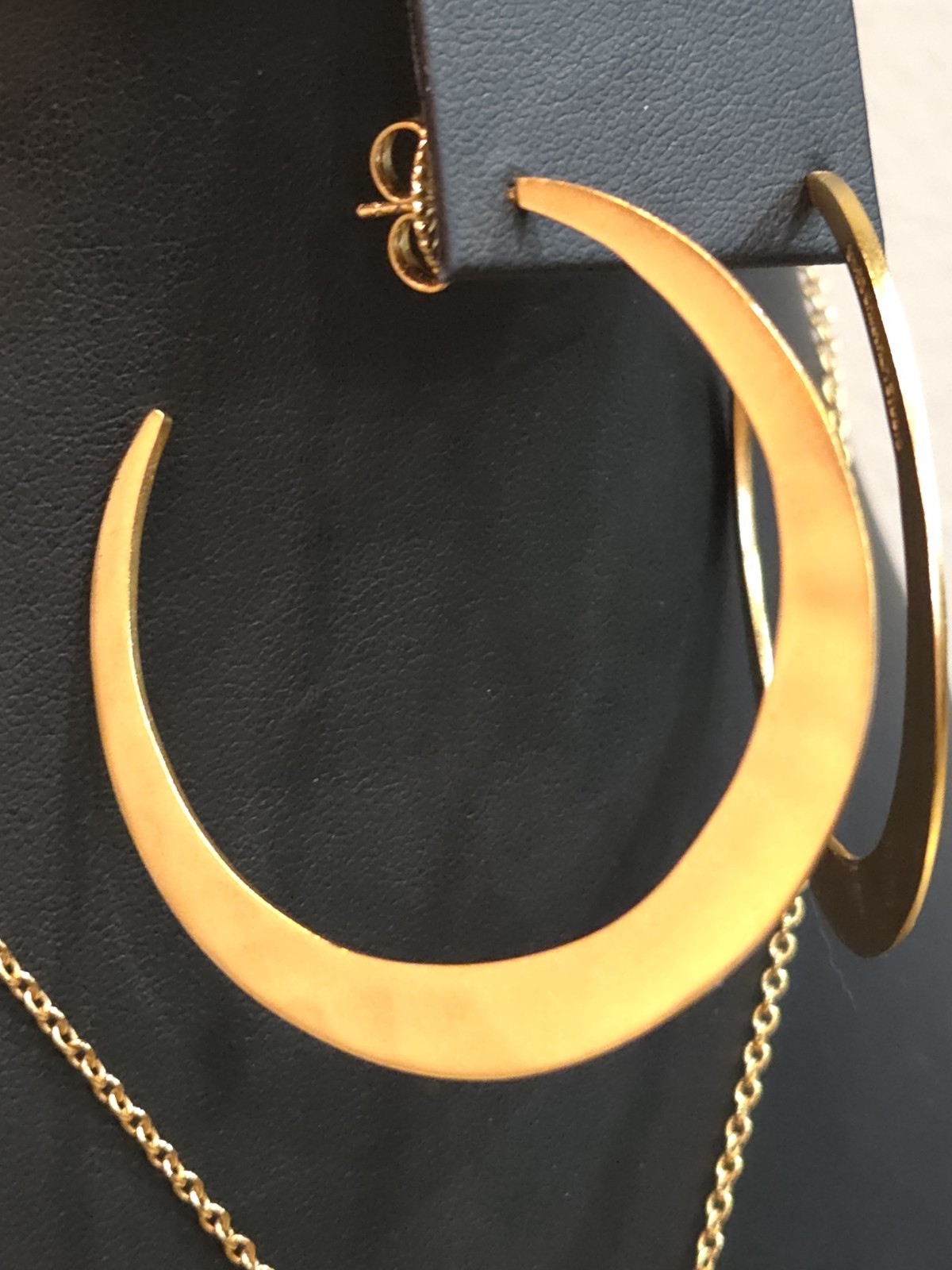 RLM Studio Vintage Hammerd Brass Crescent Moon Pendant Necklace & Earring Set.