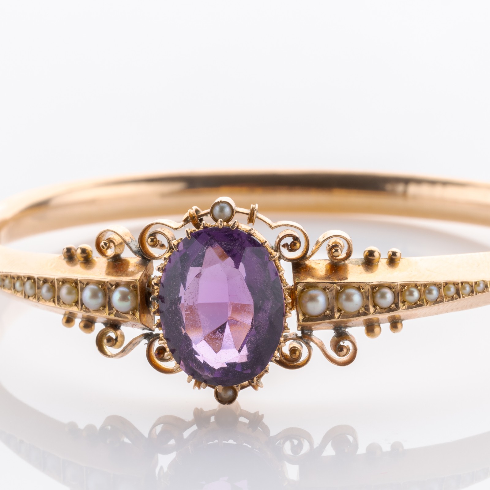 Antique 585 Yellow Gold 7.5ct Amethyst Seed Pearl Bracelet
