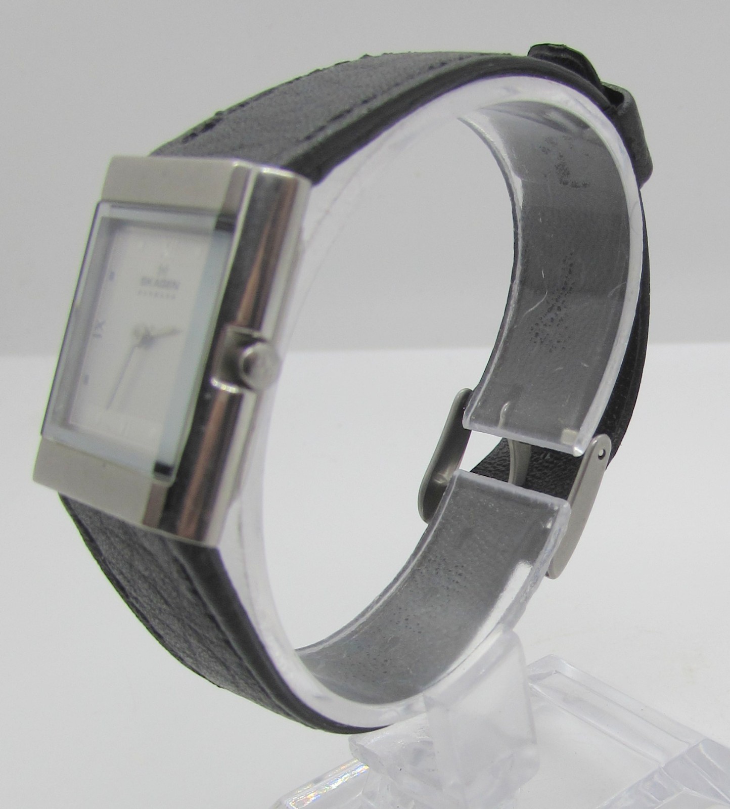 SKAGEN 173SSR STAINLESS STEEL BLACK LEATHER QUARTZ 23MM WRIST WATCH