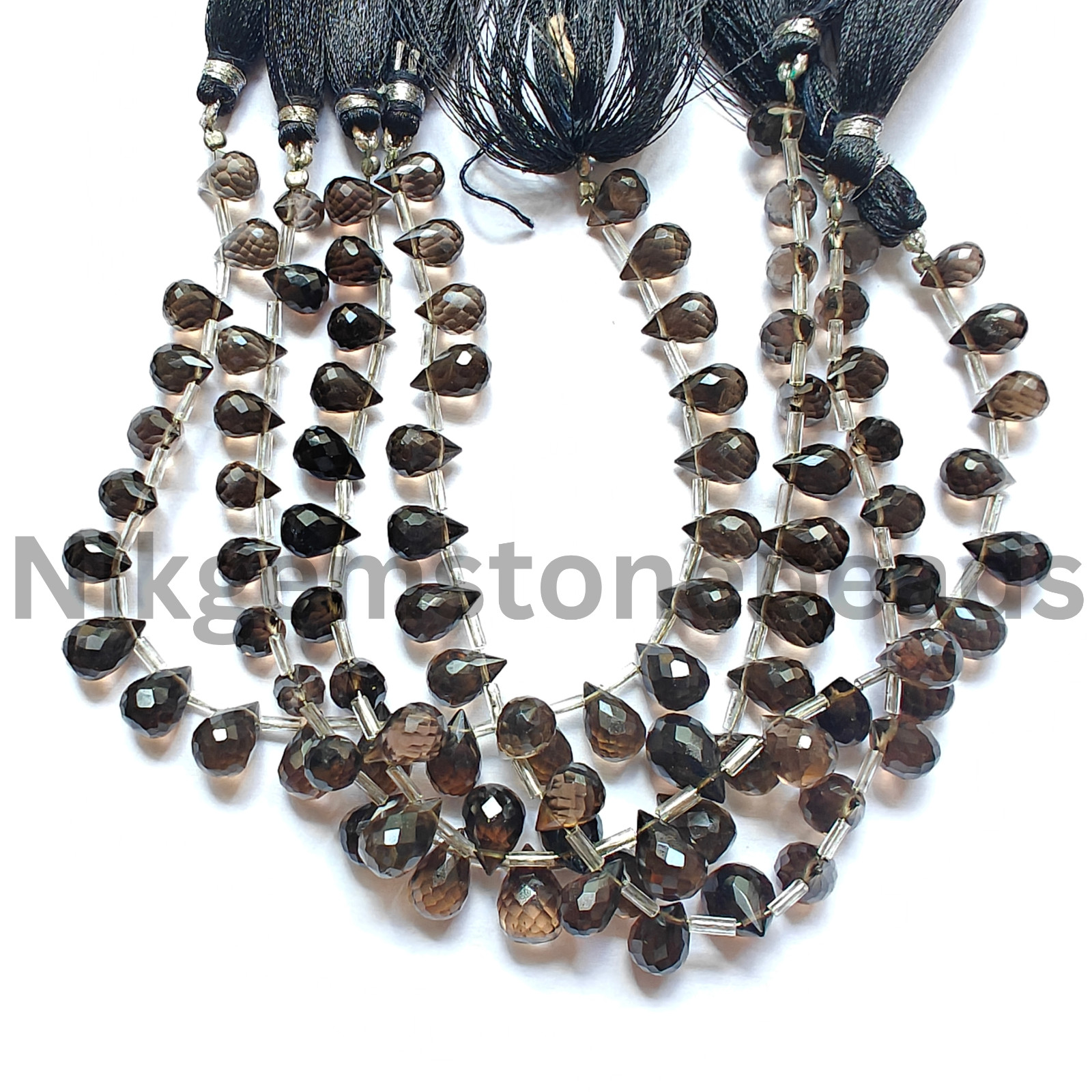 Natural Smokey Quartz Gemstone, Briolette Faceted Drop Cut Beads, 9.25-11.00 MM.