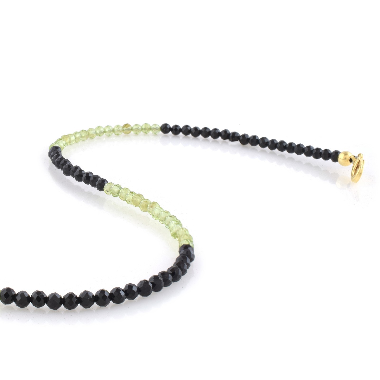 Handmade Black Spinel & Peridot 3mm Beaded Necklace 925 Sterling Silver 18″