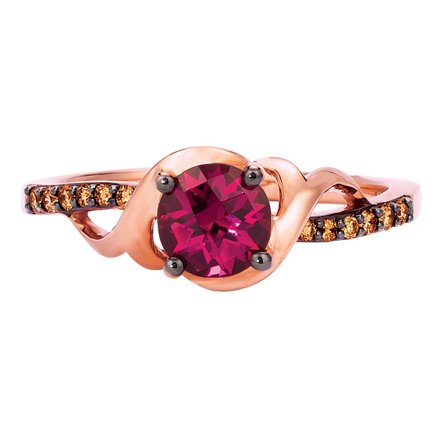 Le Vian 14K Rose Gold Rhodolite Garnet Chocolate Diamond Bypass Ring – Sz 5-1/4
