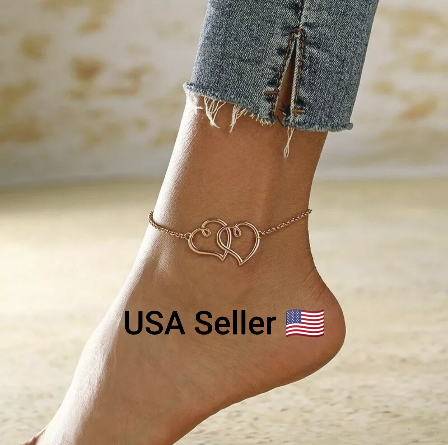 New Gold Silver Color Big Hollow Love Heart Adjustable Anklet Beach Leg Bracelet