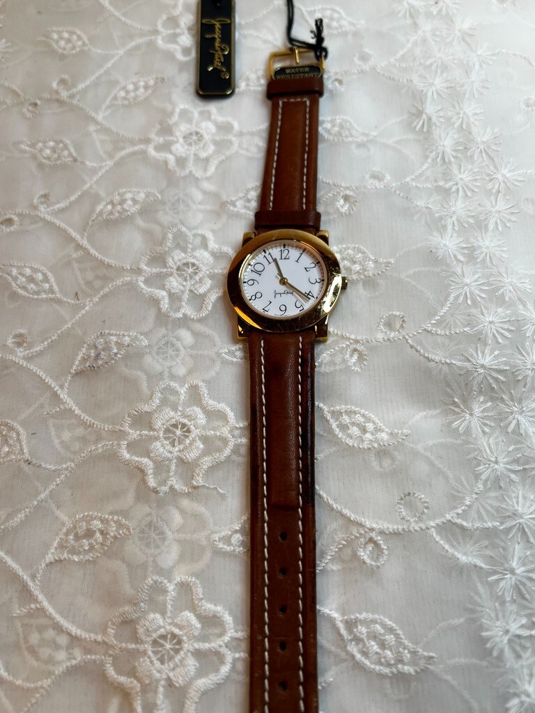 Vintage Jacques Farel Gold Toned Case White Dial Leather Band DD