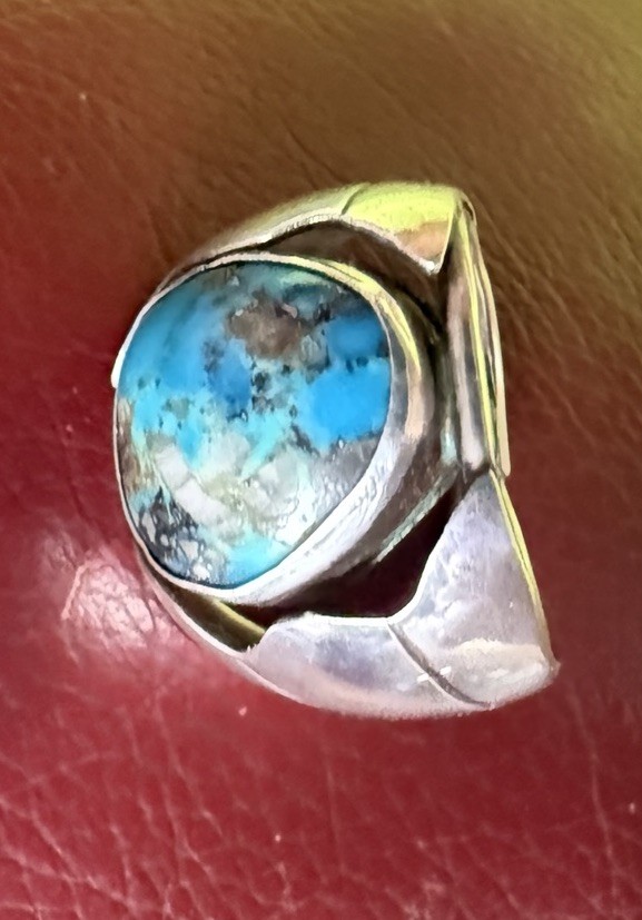 Natural Bisbee Turquoise In Quartz Tufa Sterling Ore Silver Ring Size 9.5