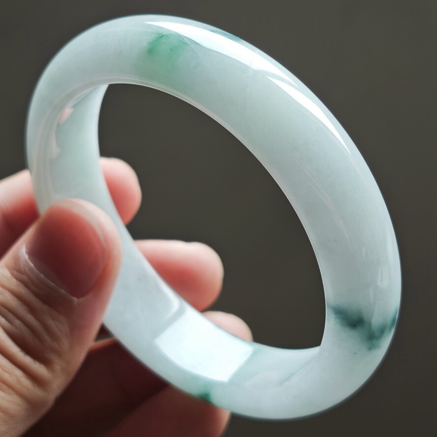 59mm White Green Emerald Jadeite Jade Bracelet Bangle Burma Jade Bangle 2359
